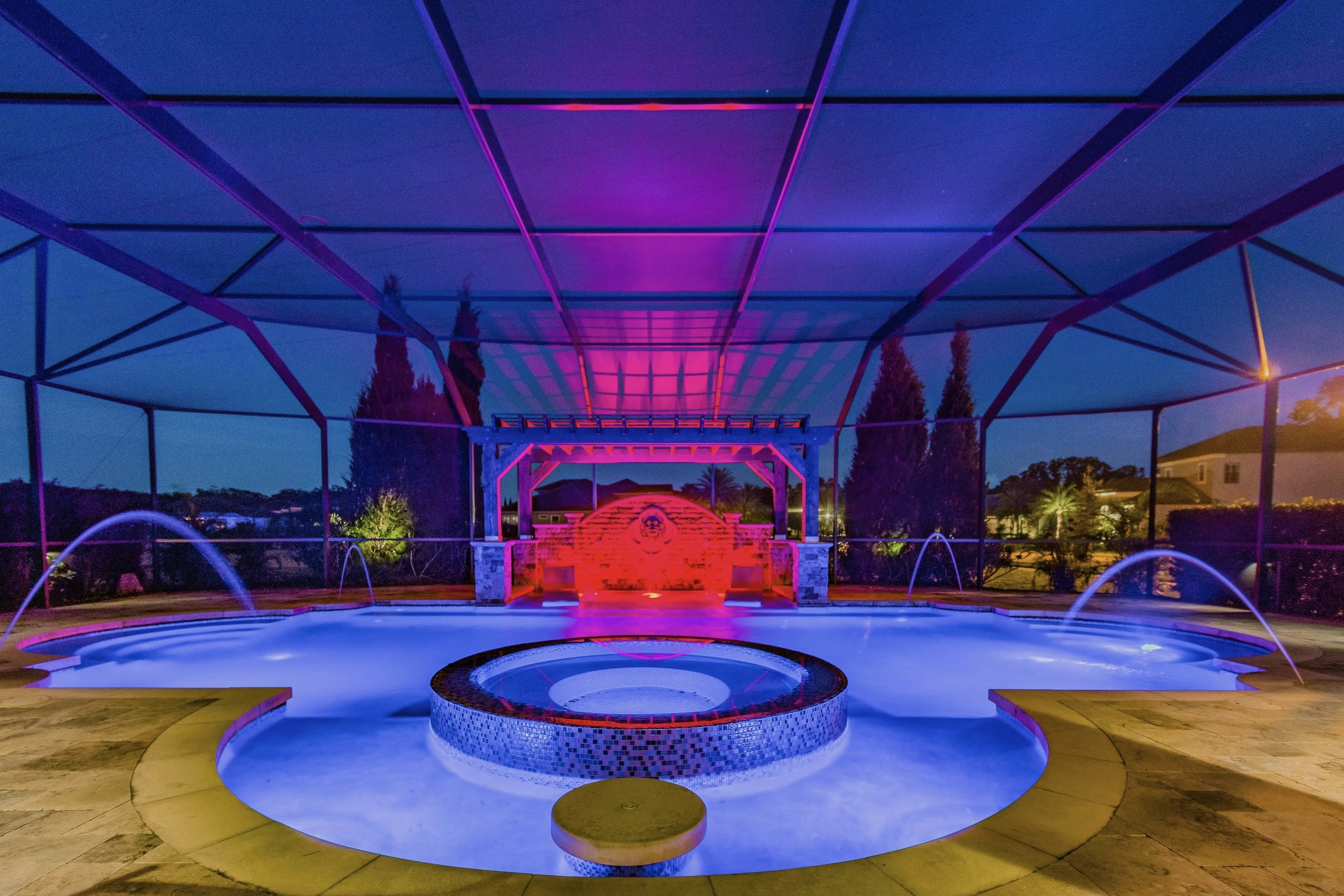 Old Memorial pool home at night